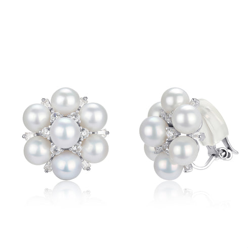 Plum Blossom Multi-Pearl Clip Earrings